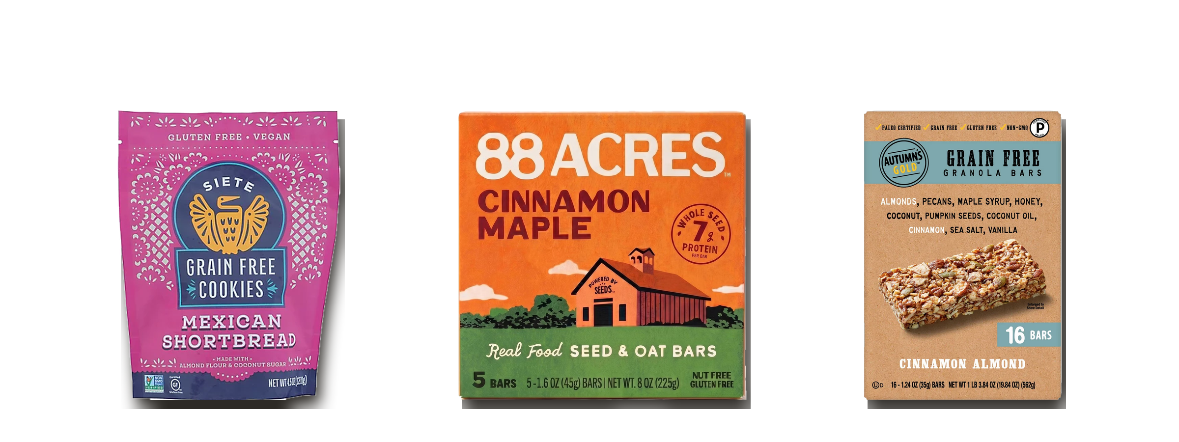 Iara's snack picks featuring popcorn, flax crackers, a beef stick, and granola